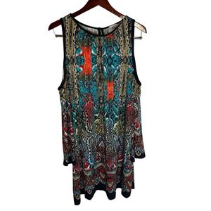 Beige by ECI Women's Paisley Print Dress Sz‎ XL Long Sleeve Cold Shoulder Boho